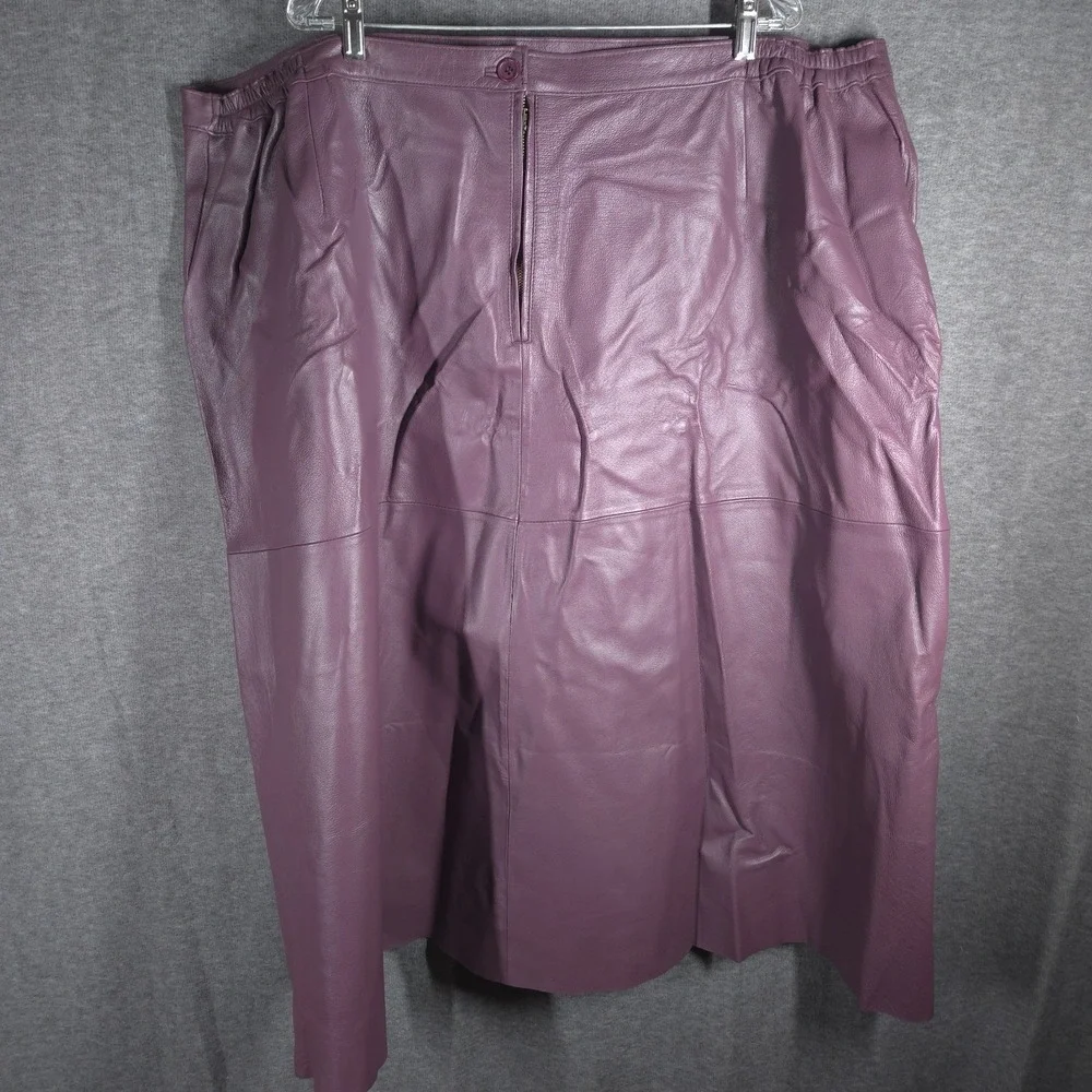 Vtg‎ Y2K Roaman's Purple Genuine Leather Laser Cut Midi Skirt Womens 34W